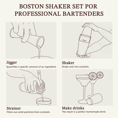 KITESSENSU Boston Cocktail Shaker Set, 8-Piece Professional Bartender Kit with Stainless Steel Martini Drink Mixer, Hawthorne Strainers, Double Jiggers, Dishwasher Safe Bar Tools for Home Bars & Gifts