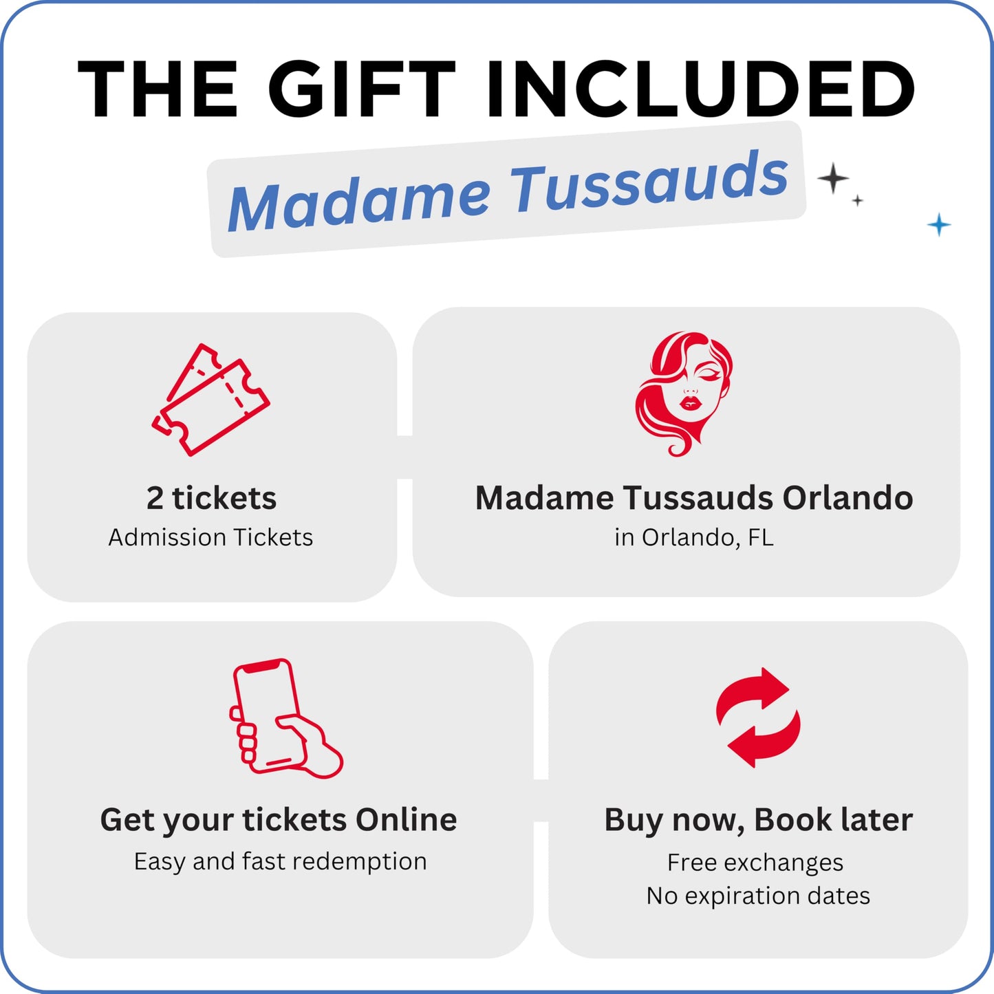 Wonderbox Madame Tussauds Orlando Gift Box, 2 Admission Tickets for Wax Museum, Gift Experience for Kids & Families