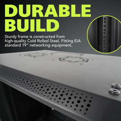 Pearington 12U Server Rack Enclosure with Glass Door, Cooling Fan, Locks, & Removable Side Panels - 12U Wall Mount Network Cabinet