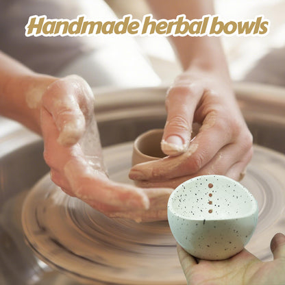 Earthenware Herb Stripping Bowl 2Pack, Pottery Herb Stripper Bowl Handmade, New Earthenware Kitchen Tools Supplies, Multiple Size Holes for Stripping Herbs, Rosemary, Thyme(3.94"x3.35"x2.28")