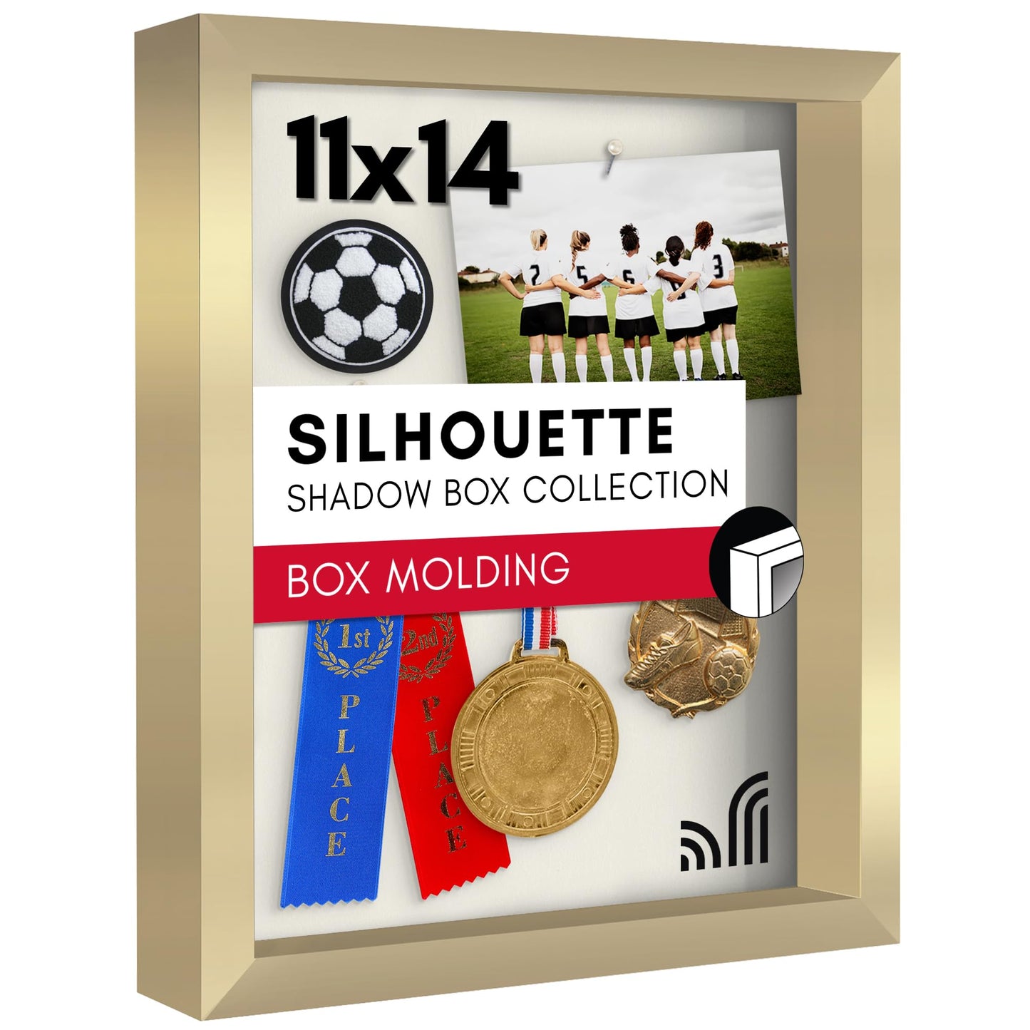Americanflat 11x14 Shadow Box Frame with Shatter-Resistant Glass - Silhouette Collection - Large Shadow Box Display Case for Tabletop and Wall Display - Gold with Soft Felt Back