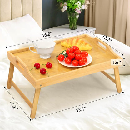 Bamboo Bed Tray Table, Folding Legs and Handles, Breakfast Tray, Laptop Desk for Bed or Sofa, Serving Tray for Eating, Working, Reading,Picnic
