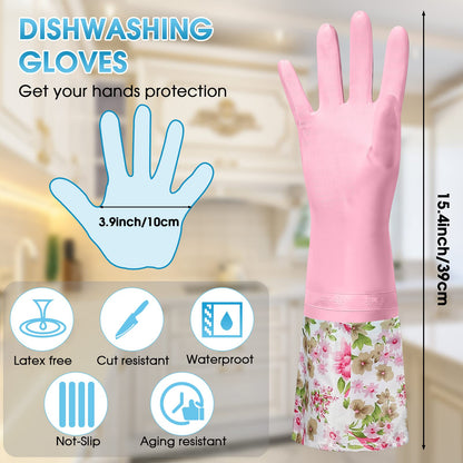 Mimorou 9 Pairs Household Dishwashing Rubber Gloves Long Cuff and Flock Lining Cleaning Gloves Reusable Waterproof