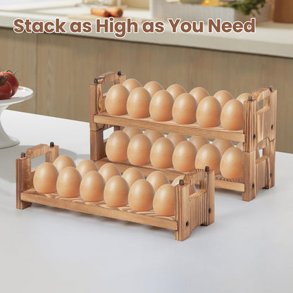 storenization Egg Holder Countertop, 3-tire Solid Wooden Egg Holder, Stackable Egg Storage Easter Basket Holding Up to 36 Fresh Eggs, Chicken, Duck Eggs - Unfinished