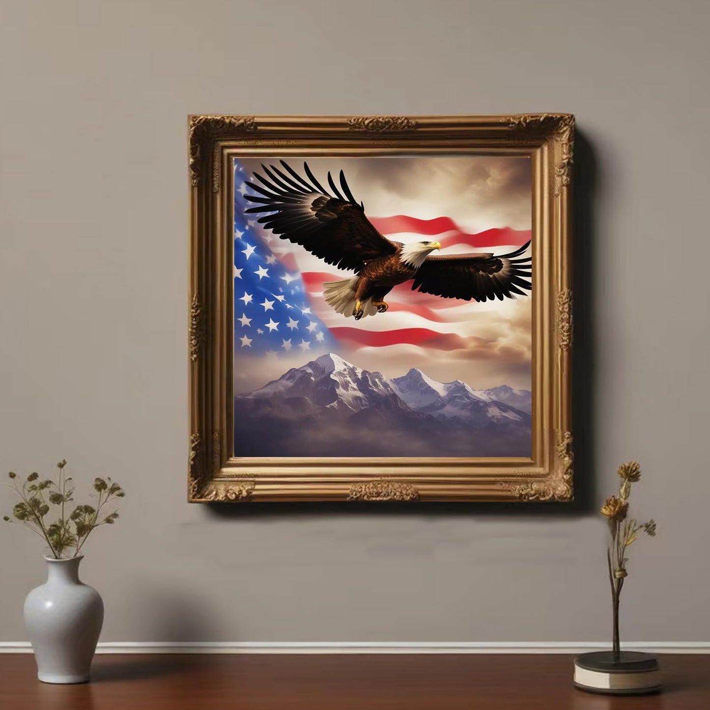 Lvmuu Large Diamond Art Kits for Adults American Flag Eagle, 5D DIY Full Square Drill Diamonds Painting Sets for New Beginners Paint By Numbers Art Craft Home Decor 16x16in