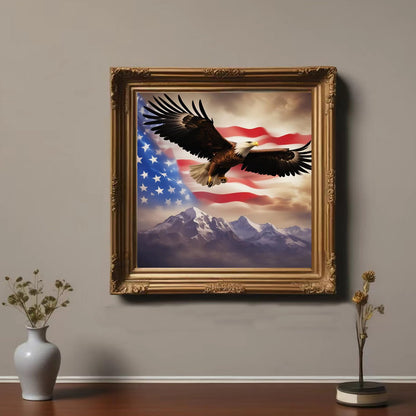 Lvmuu Large Diamond Art Kits for Adults American Flag Eagle, 5D DIY Full Square Drill Diamonds Painting Sets for New Beginners Paint By Numbers Art Craft Home Decor 16x16in