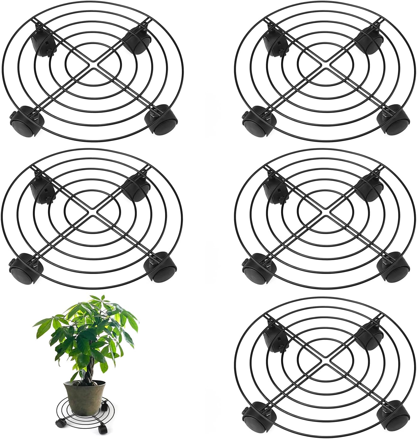 5 Pack 10.6 Inch Metal Plant Caddy with wheels, Heavy Duty Plant Dolly for Indoor and Outdoor Large Potted Plants