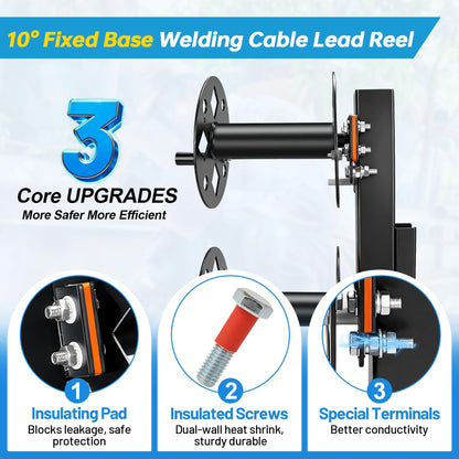 𝑼𝒑𝒈𝒓𝒂𝒅𝒆 Heavy Duty Double Welding Lead Reel, 10° Fixed Base Cable Lead Reel with Insulated Sealing Gaskets & Screws No Leaks No Shorts, Fits 150ft 1/0 or 125ft 2/0 Cable for Trucks Industrial