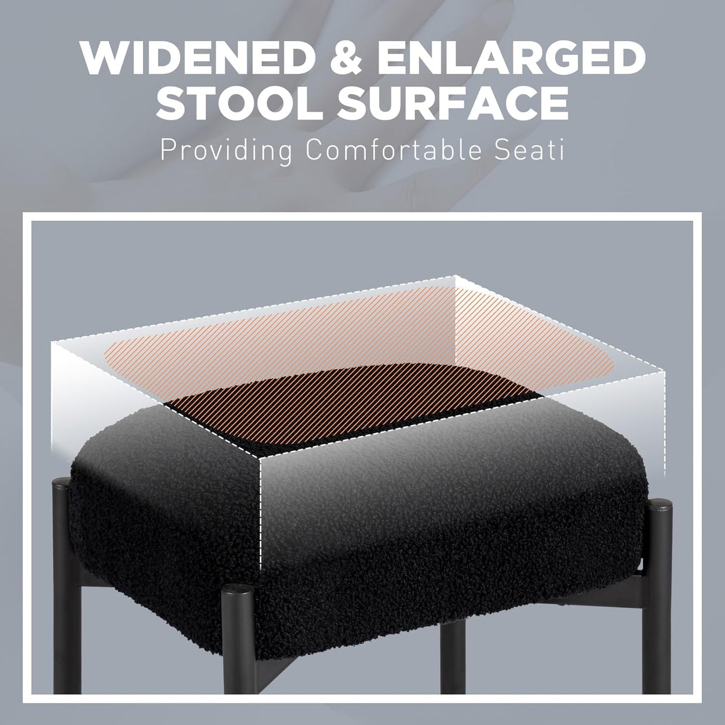 16.3"L 12.8"W 17.3"H 4 Vanity Stool Chair Faux Fur, x x Soft Ottoman, Makeup Chair Bench Furry Padded Seat with Metal