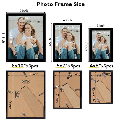 20 Packs Picture Frames Collage Wall Decor for Wall Hanging or Tabletop Display, Gallery Wall Frame Set for Family, Multi Sizes Photo Frames Collage Including 3Pcs 8x10, 8Pcs 5x7, 9Pcs 4x6, Black