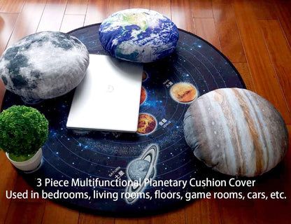 3 Piece Set Kids Space Planet Throw Pillow Covers, Decorative Cushion Cover, 15X15 Inch Round Accent Pillow Case