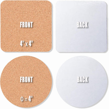 54 Pcs Cork Coasters, 4 Inches with Adhesive, Bulk Cork Sheets Mats for Drinks, Plants, DIY Crafts, Office (4"x 4",