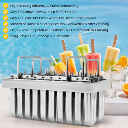 Dyna-Living Commercial Popsicle Molds 20PCS Round Heads with Double Slot Stainless Steel Popsicle Molds Metal Ice Cream Popsicle Mold with Lid, Single Cup Capacity 85ml