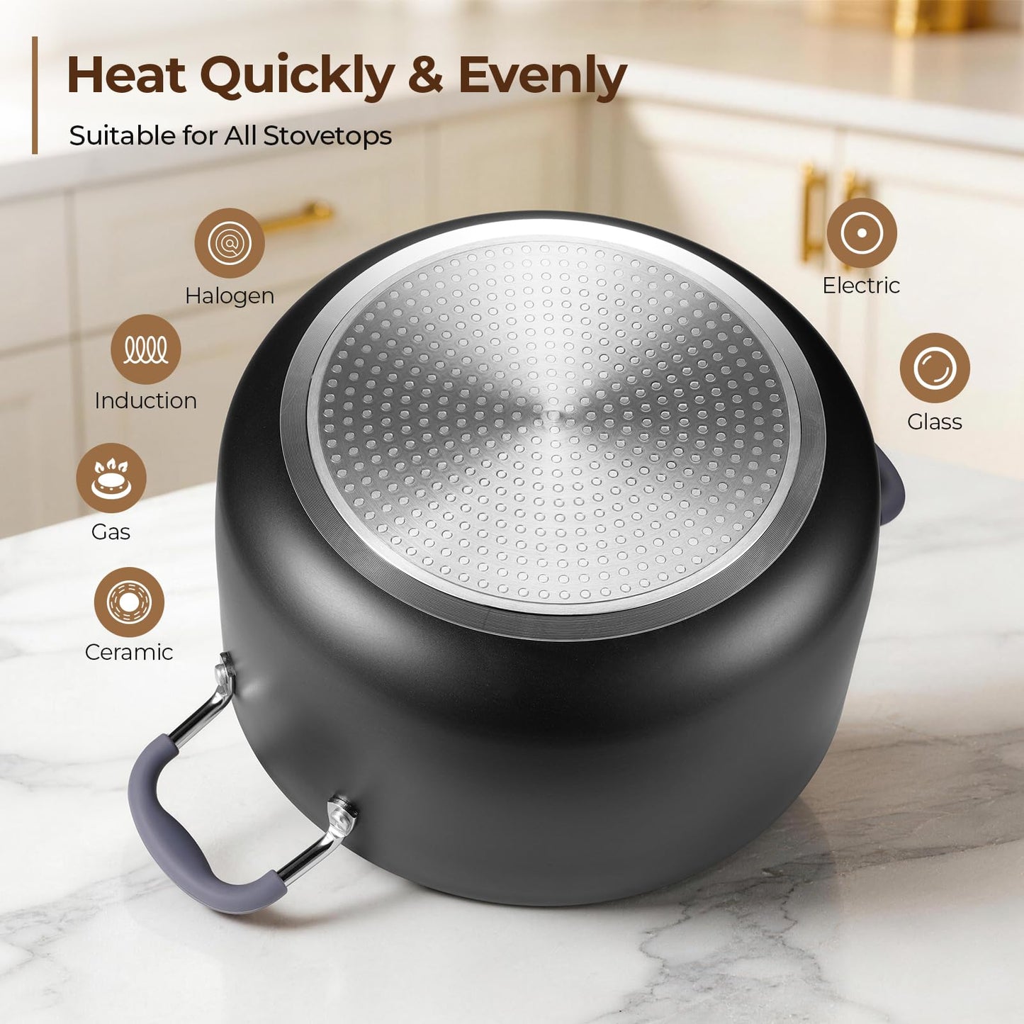 10 Quart Nonstick Stock Pot with Lid, Ceramic Soup Pot with Lid, Induction Cooking Pot with Silicone Handle for All Stoves, Healthy Non-toxic Cooking Pot for Stew/Pasta, PFAS & PFOA Free