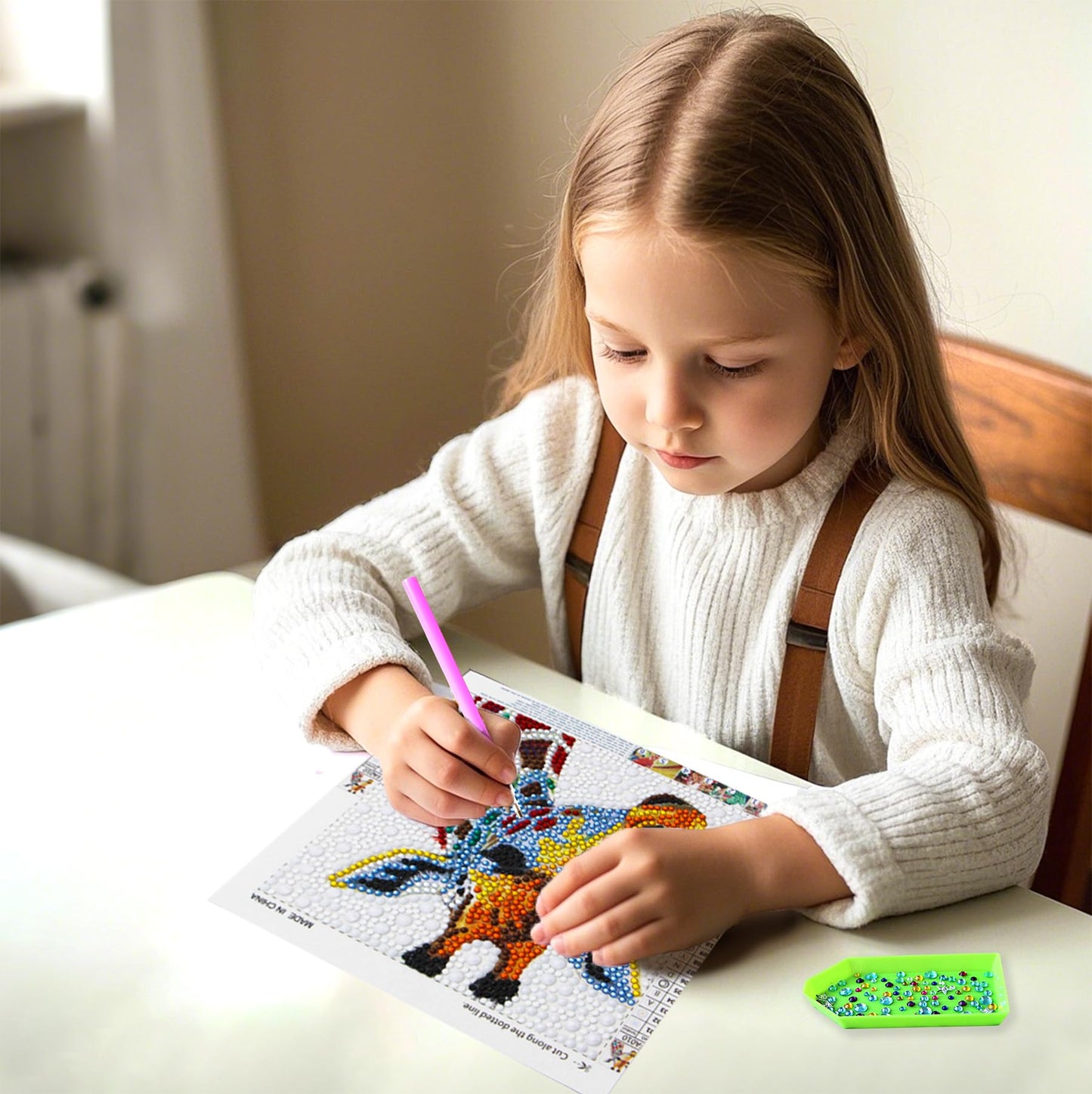 lesaonsy Animal Diamond Painting Kit for Kids, 4-Pack Set Diamond Art Kits for Boys & Girls, Gem Art DIY Craft -Dog, Lamb, Bunny, Giraffe