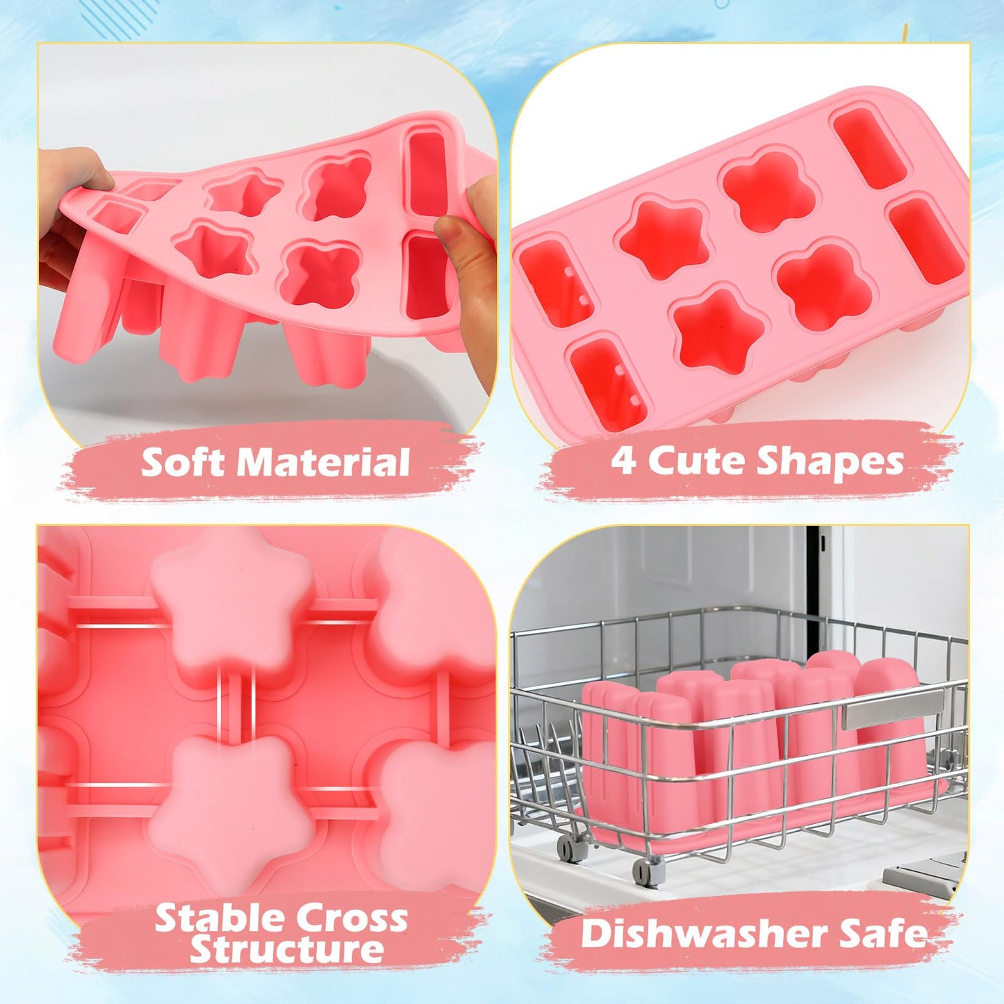 Firstfooby Popsicles Molds, 8-Cavity Silicone Popsicle Molds with 50 Sticks, BPA-Free Ice Pop Mold Popsicle Maker with Funnel & Cleaning Brush for Kids Adult Teens