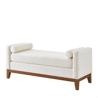 GDFStudio Large Upholstered Boucle Ottoman Bench with Pillows, Padded Window Bench with Armrests for Living Room and Entryway, Ivory