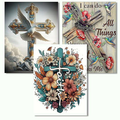 Axquilon Religious Diamond Art Kits for Adults - 3 Pack Cross Diamond Painting Kits for Adults, 5D Round Full Drill Christian Gem Art, Paint by Diamonds Pictures DIY Crafts Kits 12x16inch