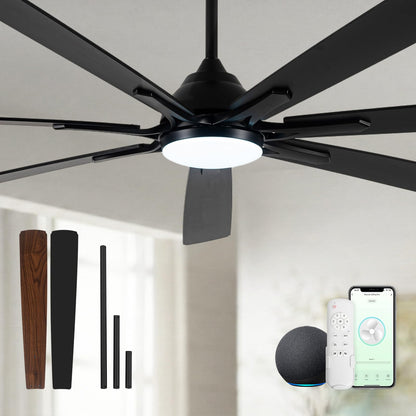 ECOiTEL 84 Inch Smart Ceiling Fan with Alexa APP,Large Black Ceiling Fan with Light,6 Speed,3CCT,Dual Finish 7 Blades,Quiet DC Motor Outdoor Fan for Patio,Big Living Room