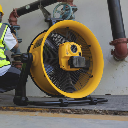 DEWALT Industrial High-Velocity Floor Fan with Battery & Charger, AC/DC Dual Power Supply, 270° Adjustable Tilt Design 3-Speed 4000 CFM 6 ft Cord 18-Inch Barrel Fan, DXF1850A