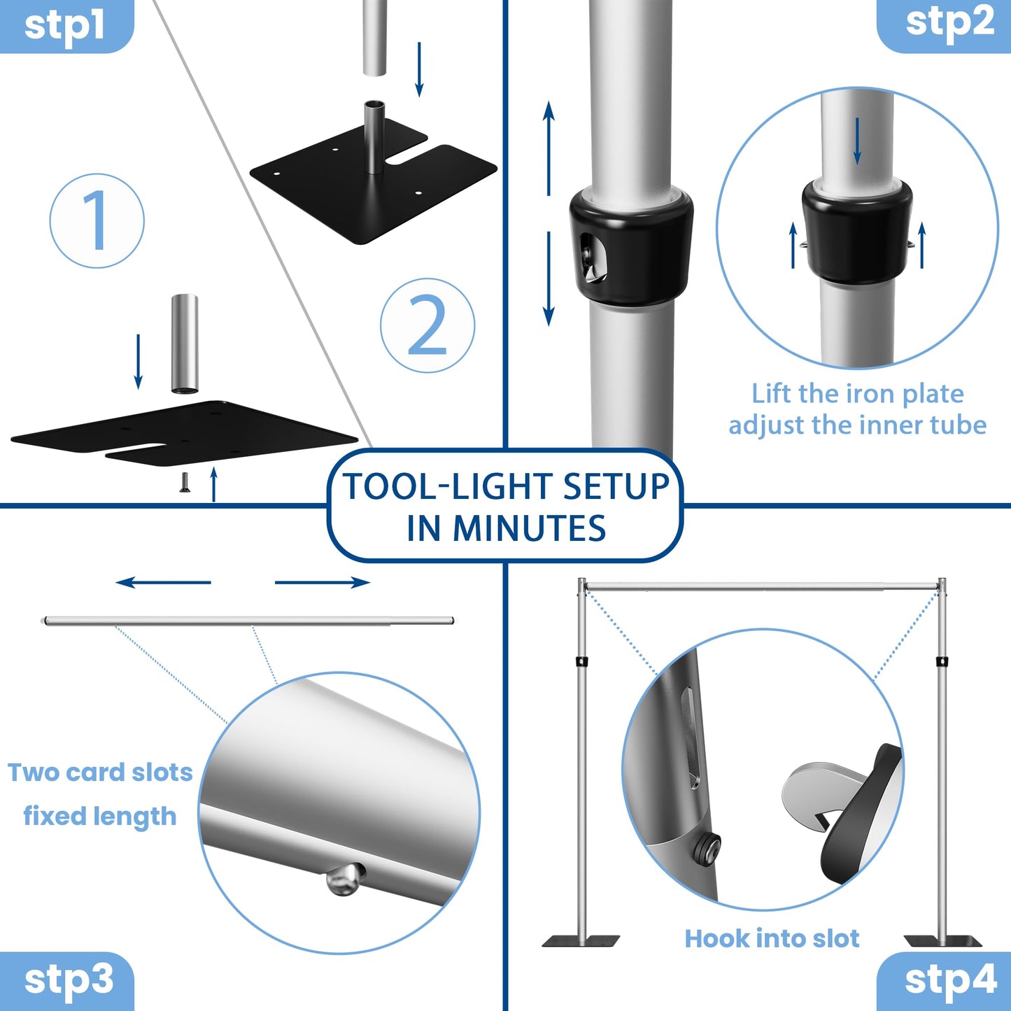 Metal Backdrop Stand, Aluminum Alloy Backdrop Stand Kit with 3 Bonus Connectors, Adjustable 10x10ft to 10x20ft Pipe and Drape Stand for Wedding, Parties, Photography & Trade Shows