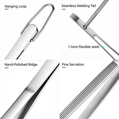 U-Taste 8"+10"+12" Kitchen Cooking Tweezer: 18/8 Stainless Steel Food-Grade Metal Food Tong, Flexible Pinching, Seamless-Welding and Sturdy for Serving Grilling Frying, Plating, Feeding (Pointed Tip)