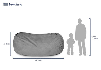 Lumaland Luxurious Giant 7ft Bean Bag Chair with Microsuede Cover - Ultra Soft, Foam Filling, Washable XXL Sofa for Kids, Teenagers, Adults Sack Dorm, Family Room Dark Grey