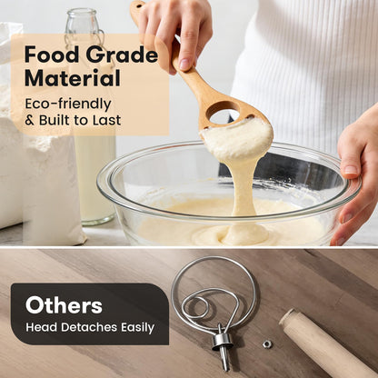 Drcomtruing Wooden Danish Dough Whisk - 12.6" Handcrafted Dutch Bread Whisk for Batter, Pizza Dough & Baking - Upgraded One-Piece Sourdough Whisk with Flow-Through Design-2 Pack