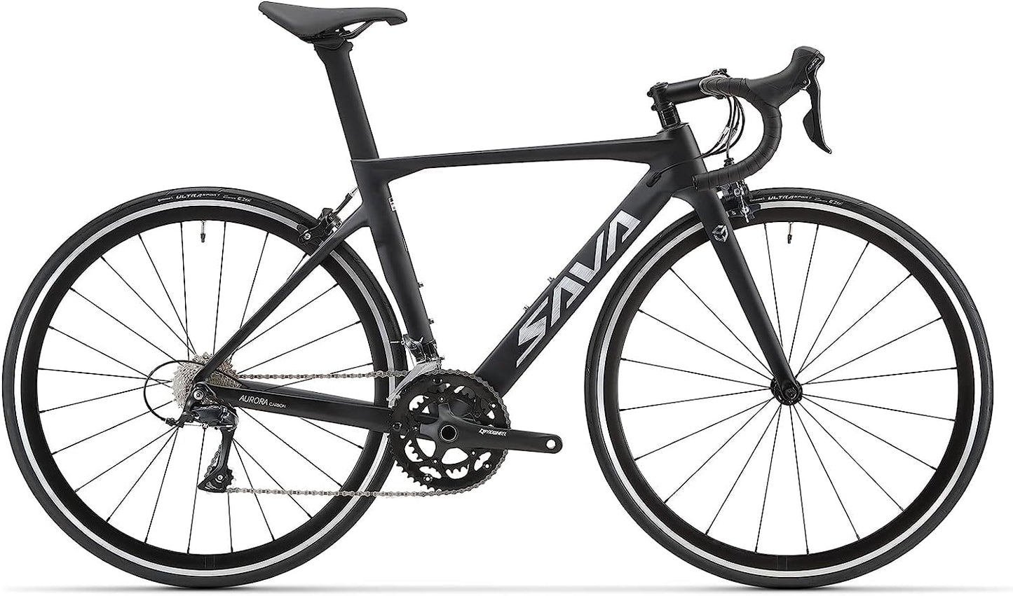 SAVADECK Carbon Road Bike with Shimano SORA R3000 18 Speed Derailleur System,Racing Bicycle with Carbon Fiber Frame Carbon Fork and Double V Brake for Adult.(Black 47cm)