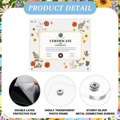 Lineshading Pressed Flower Diploma Frame Floating Clear Acrylic Degree Frame Wall Mount Picture Frames with Dried Pressed Flowers for Certificate Degree Painting Artworks DIY Craft, 15.4 x 12.4 Inch