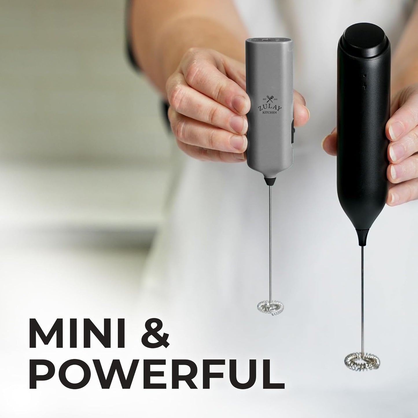 Zulay Kitchen Mini Milk Frother Handheld - Electric Mixer - Portable Wand for Coffee, Lattes, Cappuccino, Hot Chocolate