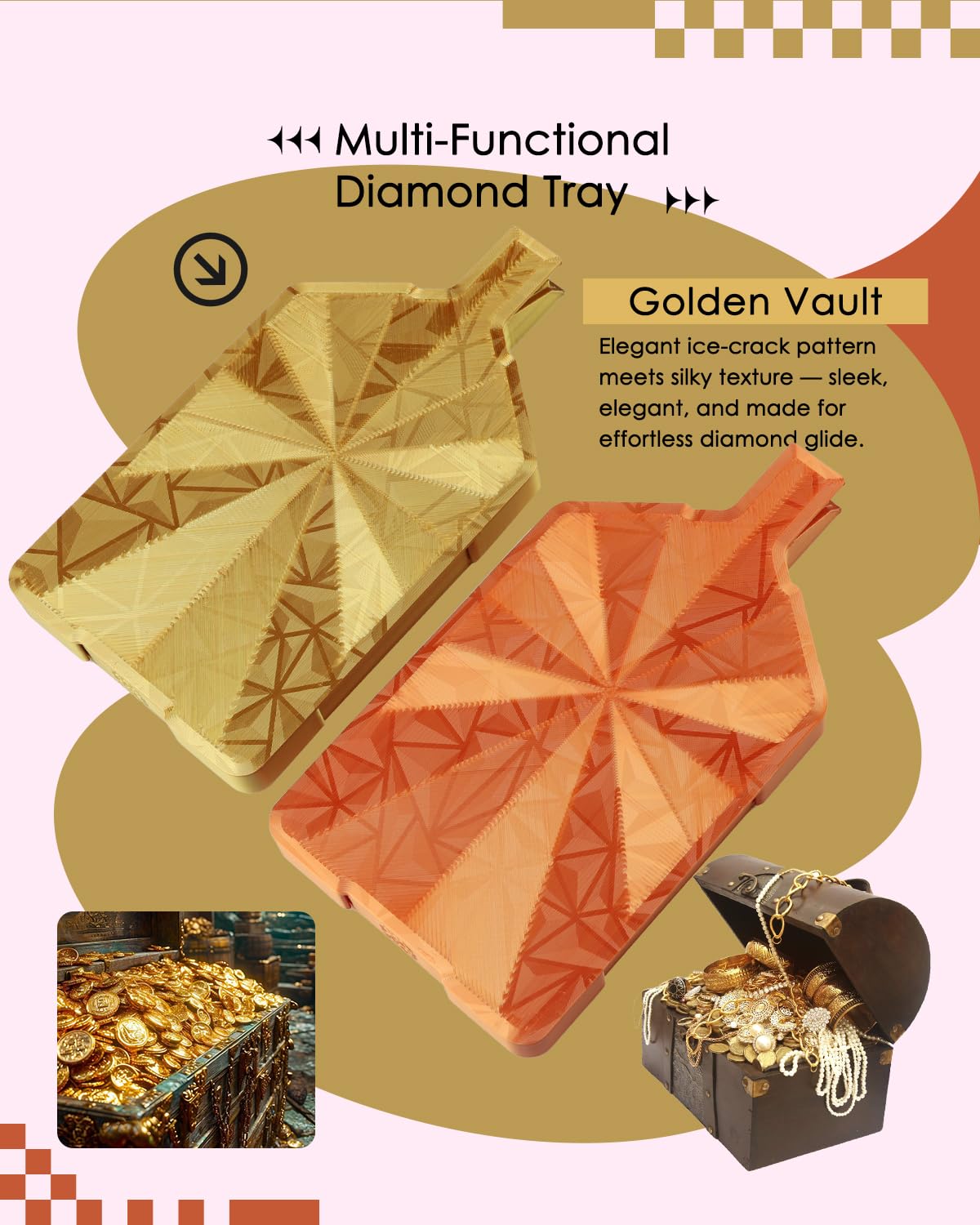 ForeverYoung Crystalline Diamond Art Trays with Lids Diamond Painting Accessories, 2-Piece Diamond Painting Trays with Lids, Silky Diamond Art Accessories and Tools, Golden Vault