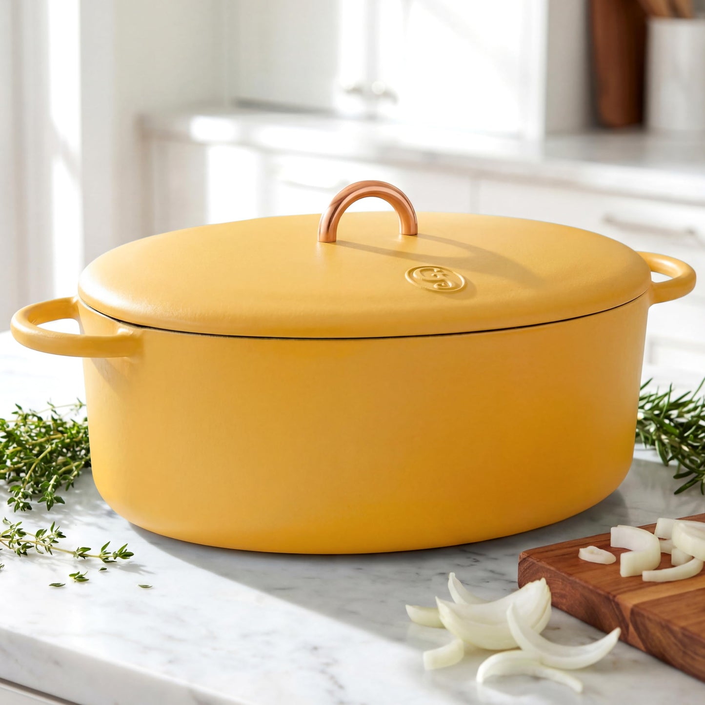 Great Jones Dutchess Cast Iron Dutch Oven Pot With Lid (Mustard) - Large 6.75 Quart Size, Dual Handles - All Stovetop Safe - 500° Dutch Oven For Bread Baking | Dishwasher Friendly