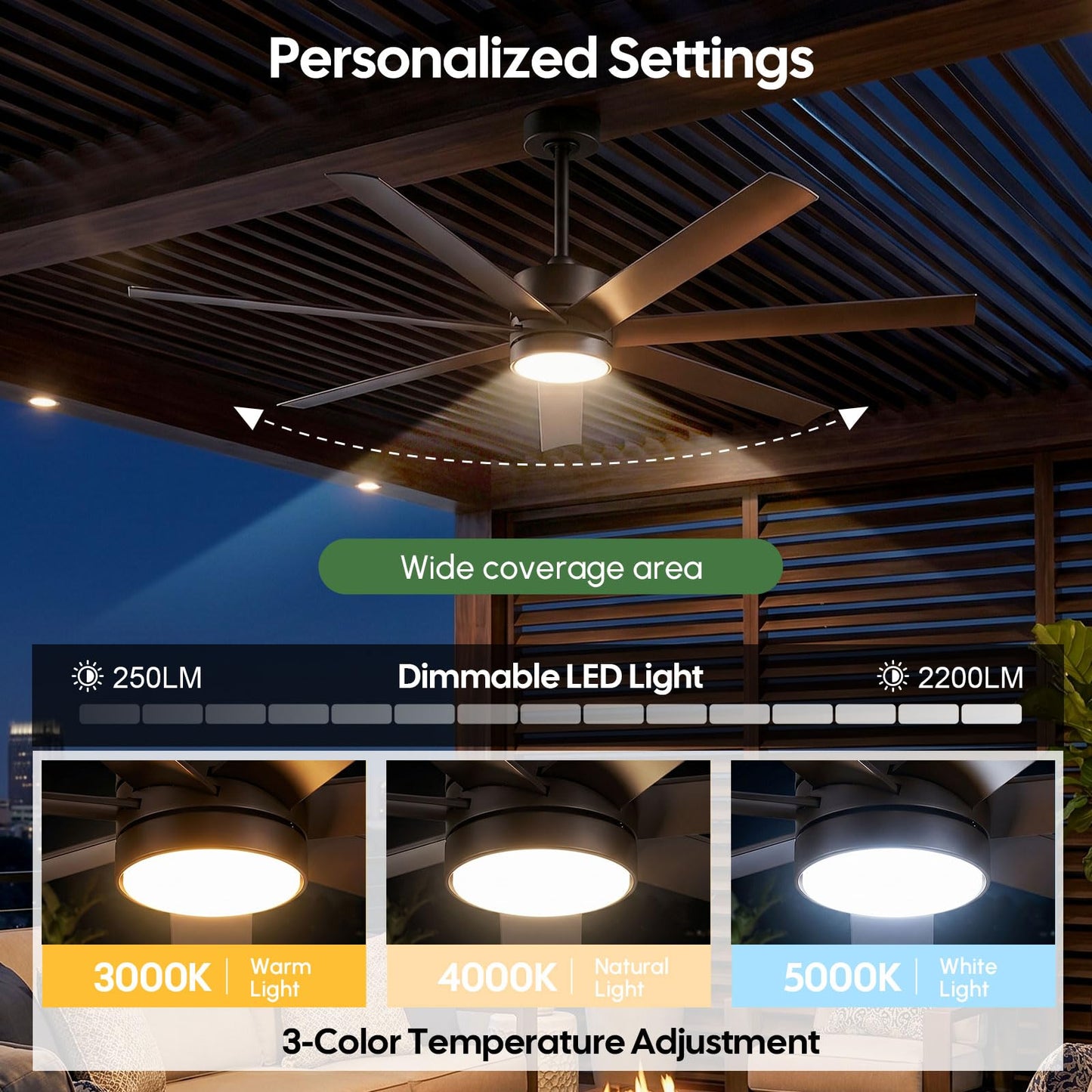 56 Inch Outdoor Smart Ceiling Fan with Lights, IP65 Wet-Rated All-Weather Waterproof Fan, Alexa/App/Remote Control, 7 UV-Proof Blades, High CFM Quiet DC Motor for Patio, Porch, Gazebo & Commercial