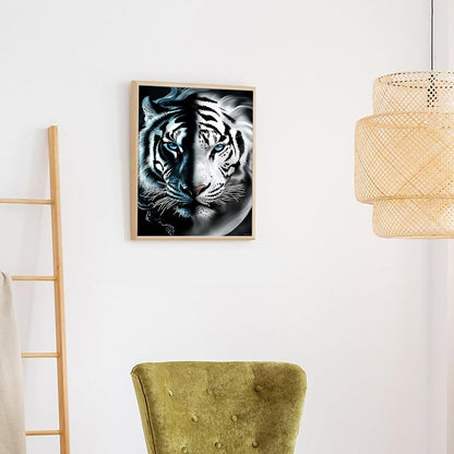 HMDIIMGE Animals Diamond Painting Kits for Adults, Black and White Tiger Diamond Painting Art Kit for Adult, DIY Full Drill Gem Art with Diamonds for Home Wall Decor Gifts 12x16 Inch