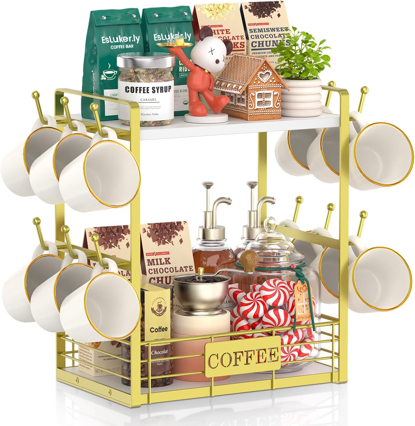 2 Countertop 12 EsLuker.ly Coffee Mug Cup Holder Tree Bar Station Organizer, Tier Mug Stand Rack for Kitchen, Storage
