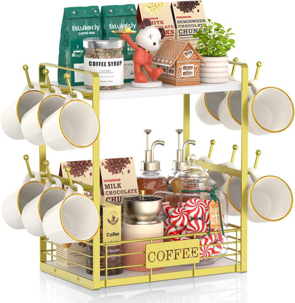 2 Countertop 12 EsLuker.ly Coffee Mug Cup Holder Tree Bar Station Organizer, Tier Mug Stand Rack for Kitchen, Storage