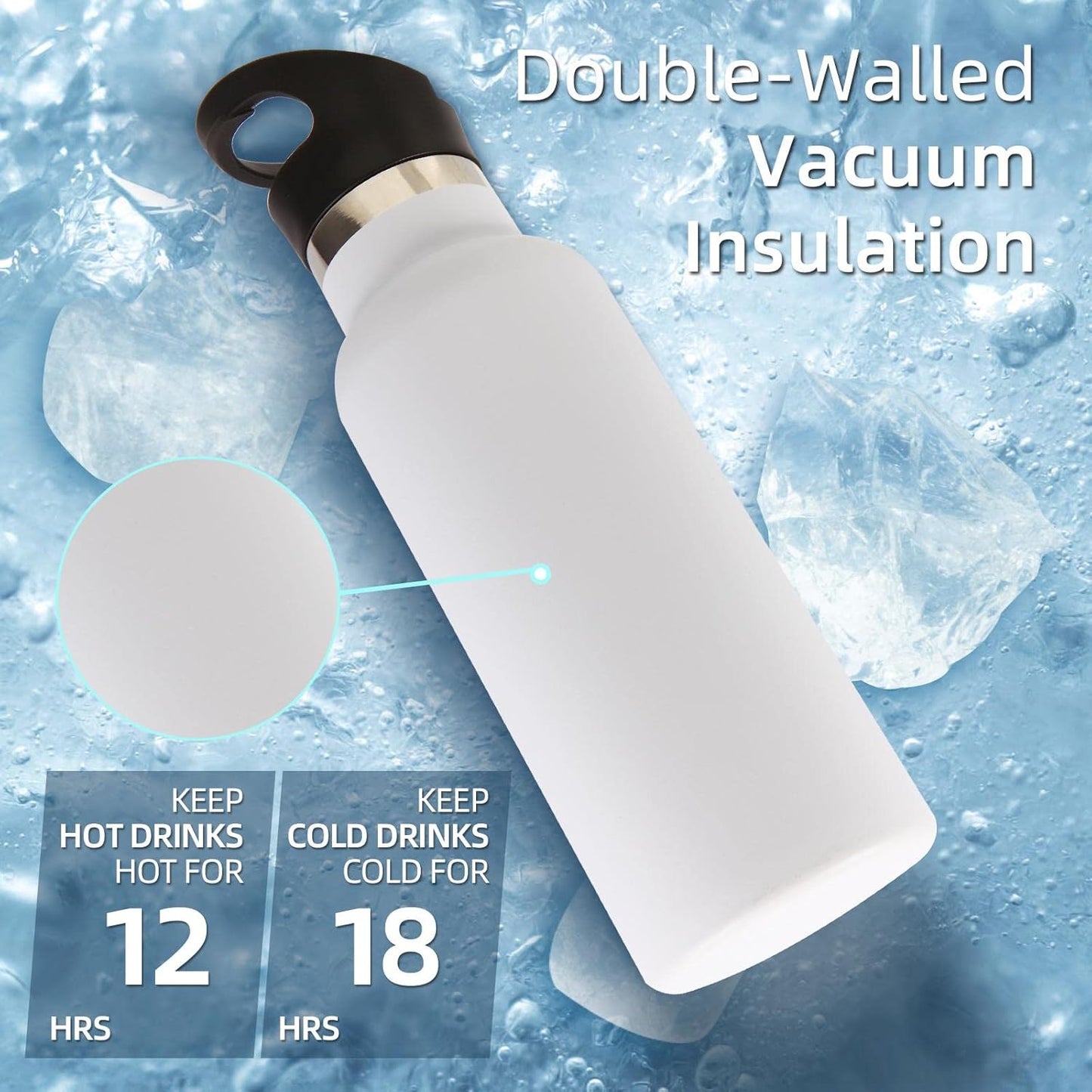 Volhoply 17oz Insulated Water Bottle Bulk 4 Pack, Stainless Steel Kids Water Bottles with Straw Lid, Reusable Metal