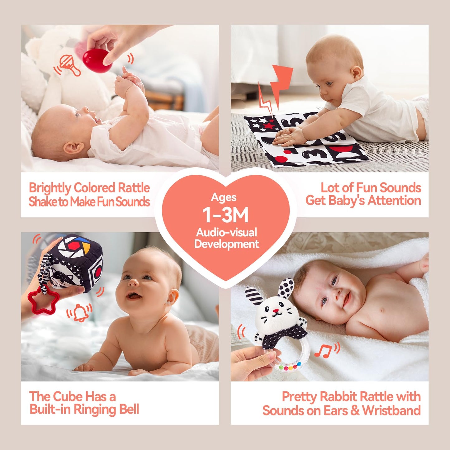 hahaland High Contrast Baby Toys for Newborn - Infant Baby Black and White Sensory Newborn Toys for Brain Development Montessori Tummy Time Toy for 0 3 6 Months