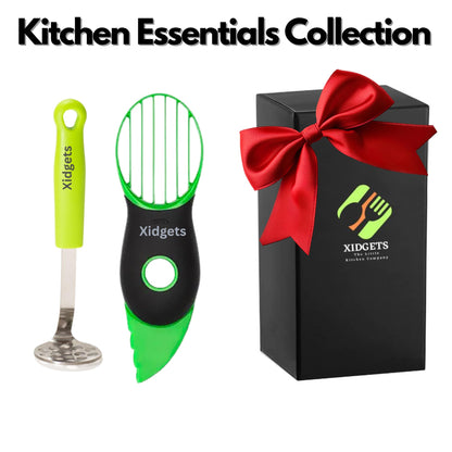 2pc Avocado Tool Set in Box - 3-in-1 Avocado Slicer with Cutter & Pit Remover + Mini Masher - Kitchen Utensil Gift Set for Guacamole Lovers by Xidgets (Zippy Green/Zippy Green)