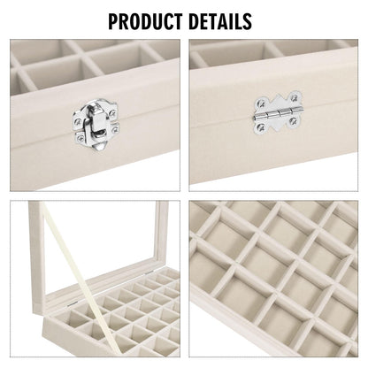 Vicoter Velvet Jewelry Tray 48 Compartments Jewelry Display Organizer with Transparent Cover Rings, Earrings, Necklaces, Pendants Storage Box for Girls, Wives, Mothers, Women