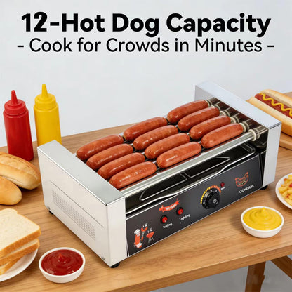 LEONEBEBE 16 Capacity Commercial Hot Dog Roller Machine with 5 Stainless Steel Rollers – 750W for Concession Stands, Food Trucks, Party Catering