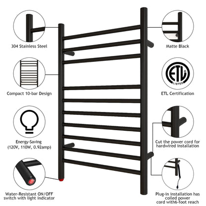 HEATGENE Towel Warmer Wall-Mounted Hardwired Heated Towel Rack Hot Towel Bar Brushed