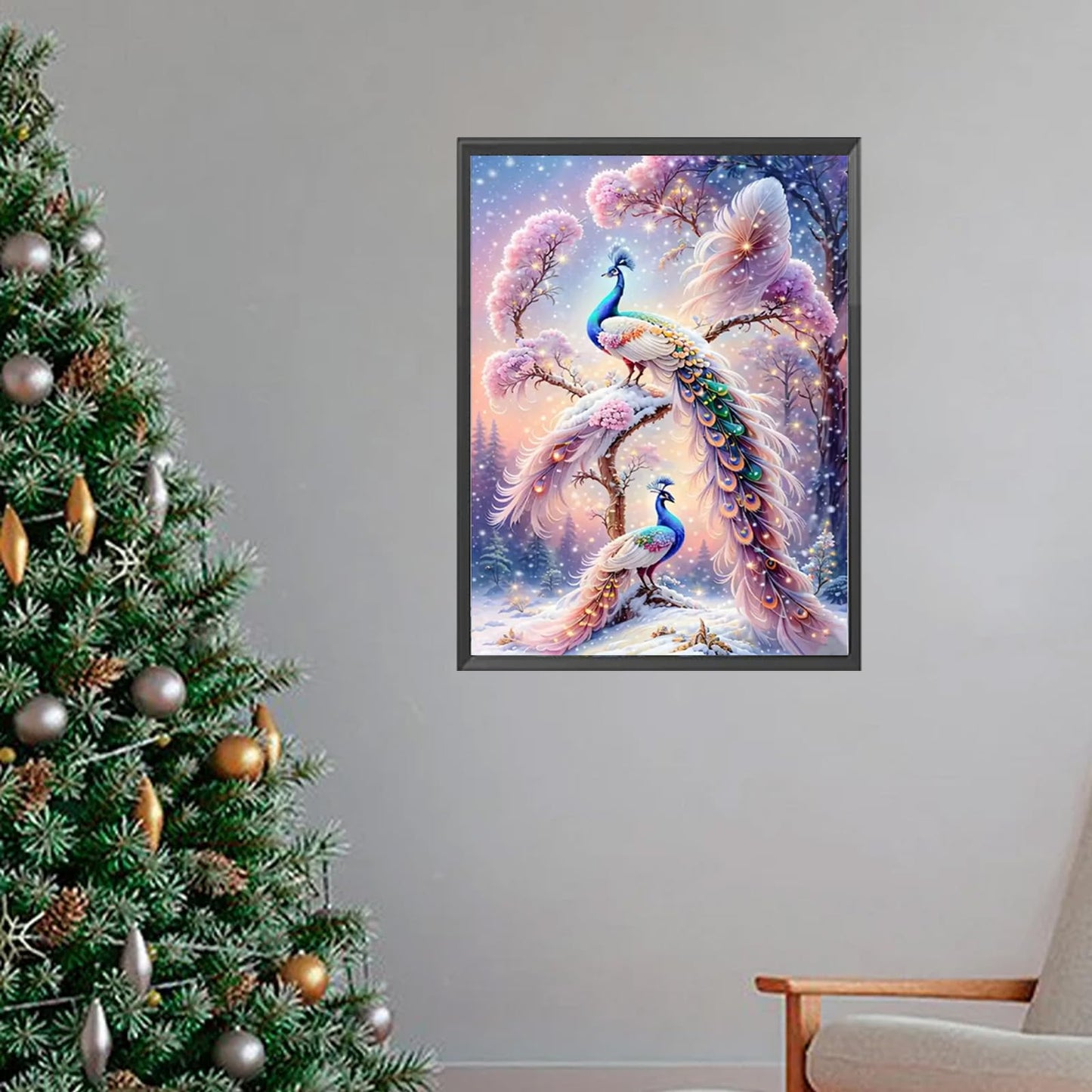Diliart Pink Peacock DiamondPainting Set - 5D Full Diamond DIY Gem Art for Beginners - Sparkling Rhinestone Diamond Art Crafts Set - Relaxing Hobby for Home Wall Decor - Christmas Gift 12x16 Inch