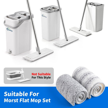 Oshang Flat Mop Head Refill, 13" X 4.9" Flat Mop Pads, Microfiber Mop Pads Flat Mop Replacement Heads (White and Grey)