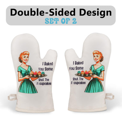 Miracu Funny Oven Mitts for Women, Cute Oven Mitt Set, Fun Kitchen Mittens, Baking Gifts for Women Bakers, Baker Gifts for Mom, Cooking Accessories, Retro Humor Mothers Day Bday Housewarming Presents