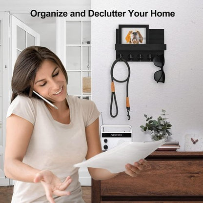 Lwenki Key Holder - Decorative Wall-Mounted Key and Mail Organizer with Shelf | Paulownia Wood (9.8”W x 6.7”H x 4.2”D)
