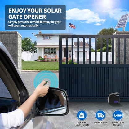 TOPENS DKR500ST Solar Sliding Gate Opener Rack Drive Automatic Gate Motor for Heavy Driveway Slide Gates Up to 1300 Pounds, Electric Gate Operator Battery Powered with Solar Panel Remote Control Kit