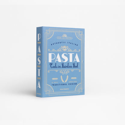 Printworks The Essentials, Pasta Tools – Pasta Kit with Spaghetti Tong, Spaghetti Measurer & Grater in Bright Blue Book-Style Case
