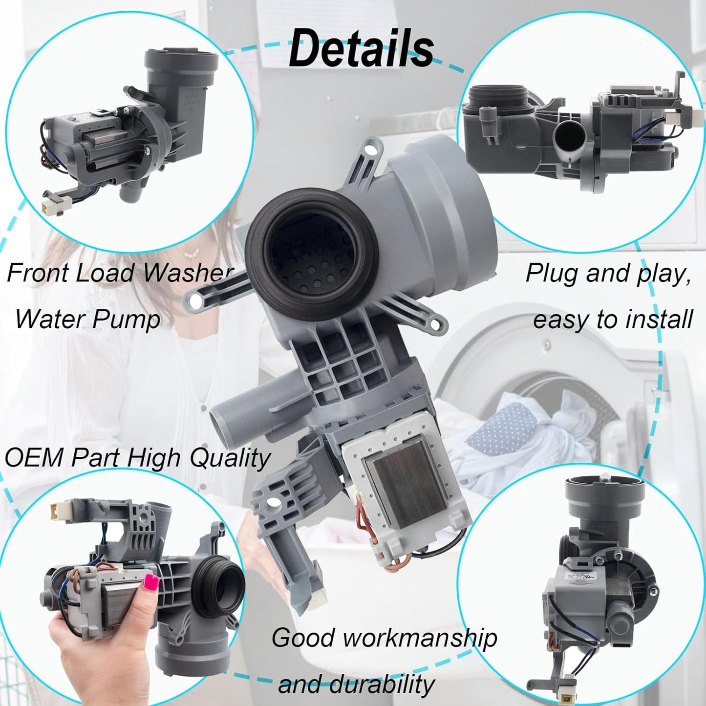 W10425238, WPW10605427 Washer Drain Pump Compatible with Whirlpool, Maytag, Amana Washing Machine, OEM Pump W10605427